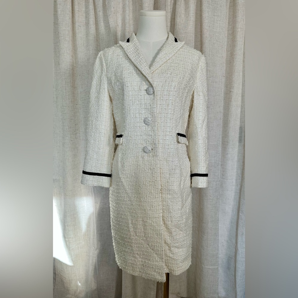 RED Valentino Long Tweed Coat with Black Ivory White Sz 4